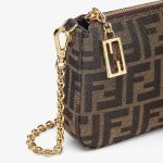 FENDI Baguette Pouch Brown jacquard FF fabric clutch with chain - Image 4